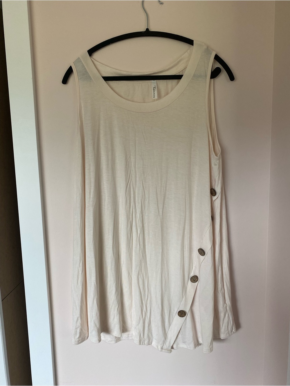 Sleeveless Cream Button-Trim Tunic - 1XL